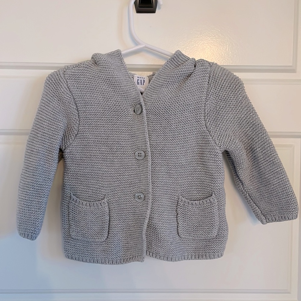 Baby Gap Knitted Gray Bear Ear Sweater 6-12 Months